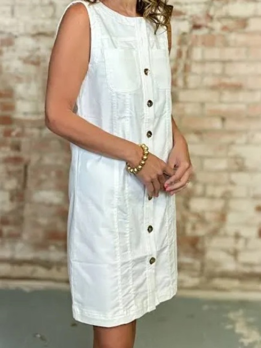 THML Classic White Button-Front Sleeveless Dress